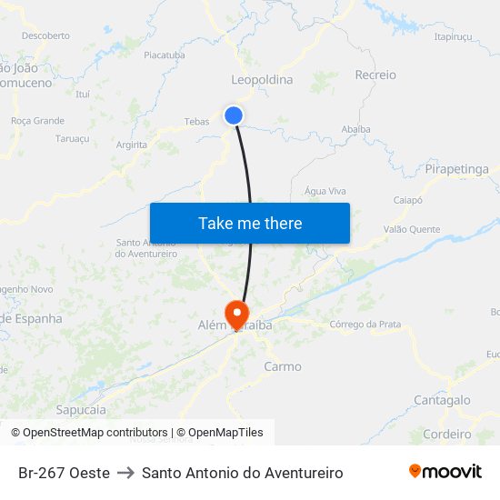 Br-267 Oeste to Santo Antonio do Aventureiro map