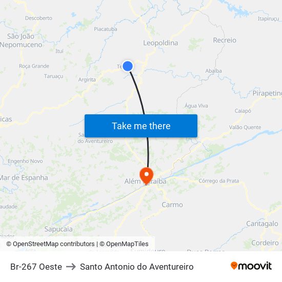Br-267 Oeste to Santo Antonio do Aventureiro map