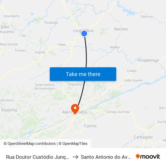 Rua Doutor Custódio Junqueira, 199 to Santo Antonio do Aventureiro map