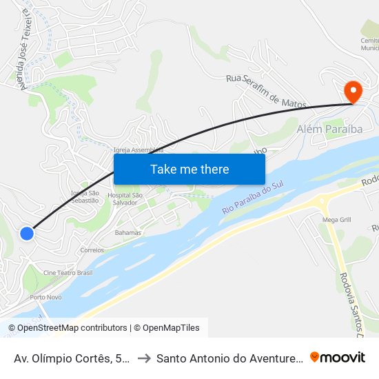 Av. Olímpio Cortês, 541 to Santo Antonio do Aventureiro map