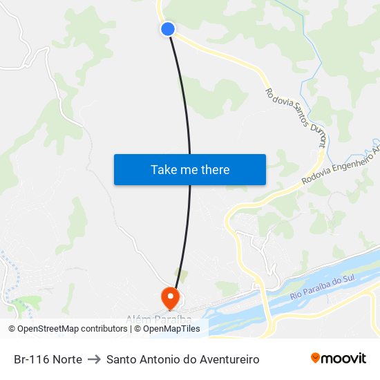 Br-116 Norte to Santo Antonio do Aventureiro map