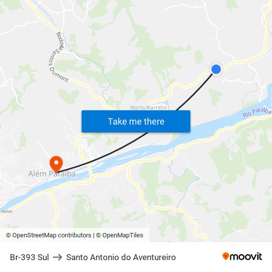 Br-393 Sul to Santo Antonio do Aventureiro map