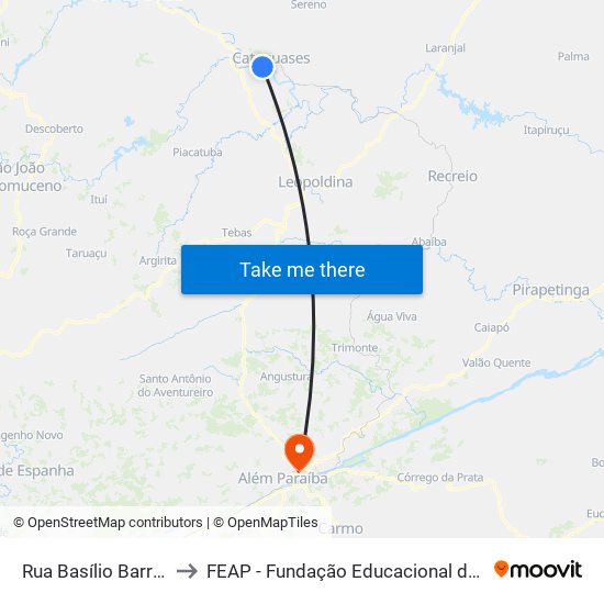 Rua Basílio Barroso, 109 to FEAP - Fundação Educacional de Além Paraíba map
