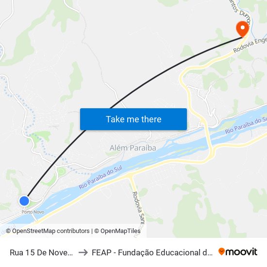 Rua 15 De Novembro, 96 to FEAP - Fundação Educacional de Além Paraíba map
