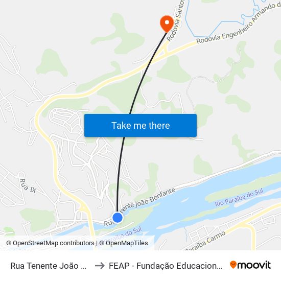 Rua Tenente João Bonfante, 180 to FEAP - Fundação Educacional de Além Paraíba map