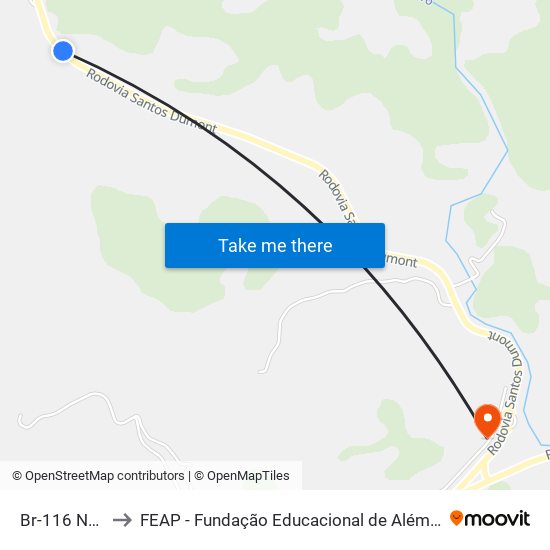 Br-116 Norte to FEAP - Fundação Educacional de Além Paraíba map