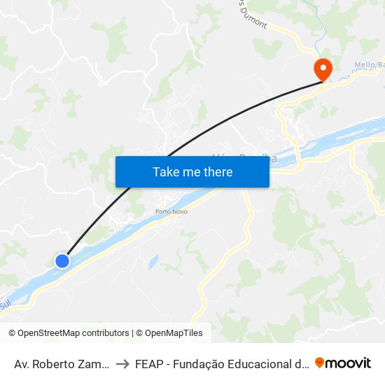 Av. Roberto Zamboni, 700 to FEAP - Fundação Educacional de Além Paraíba map