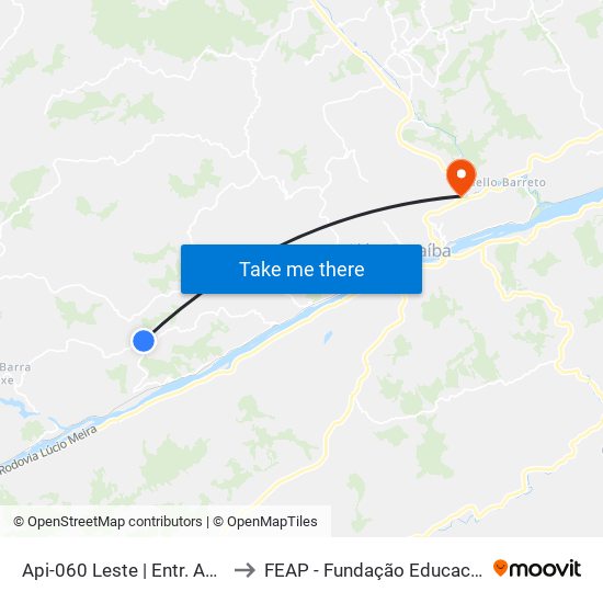 Api-060 Leste | Entr. Api-376 Para Aterrado to FEAP - Fundação Educacional de Além Paraíba map