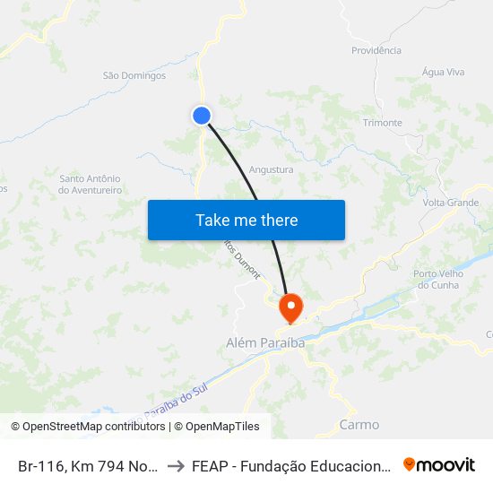 Br-116, Km 794 Norte | Sossego to FEAP - Fundação Educacional de Além Paraíba map