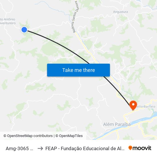 Amg-3065 Oeste to FEAP - Fundação Educacional de Além Paraíba map