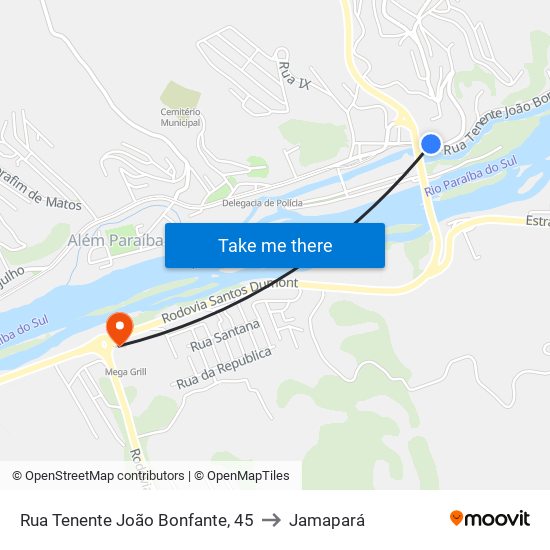 Rua Tenente João Bonfante, 45 to Jamapará map