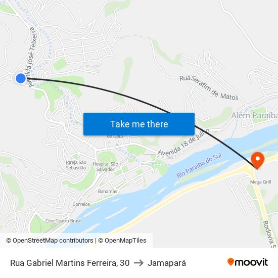 Rua Gabriel Martins Ferreira, 30 to Jamapará map