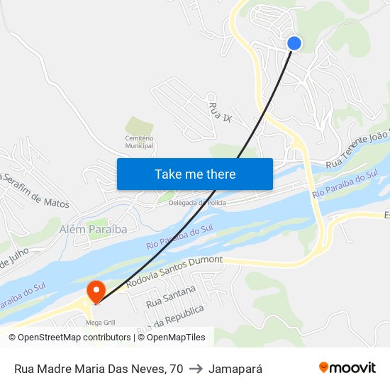 Rua Madre Maria Das Neves, 70 to Jamapará map
