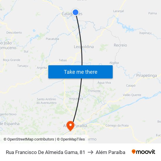 Rua Francisco De Almeida Gama, 81 to Além Paraíba map