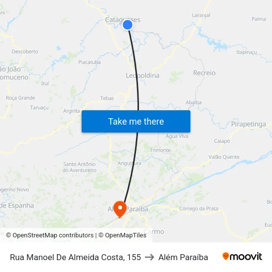 Rua Manoel De Almeida Costa, 155 to Além Paraíba map