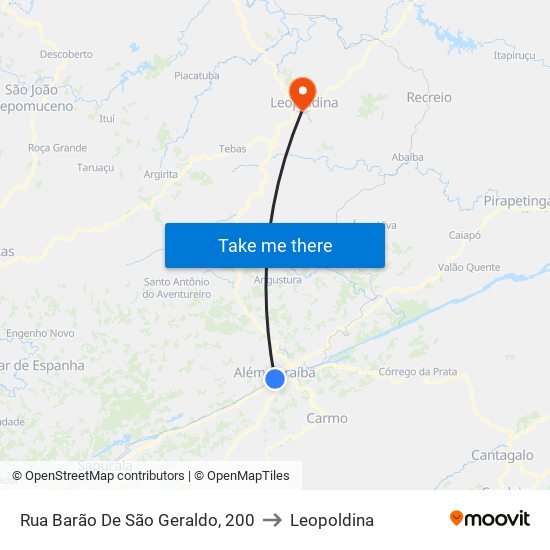 Rua Barão De São Geraldo, 200 to Leopoldina map