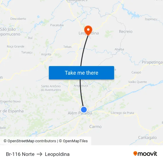 Br-116 Norte to Leopoldina map