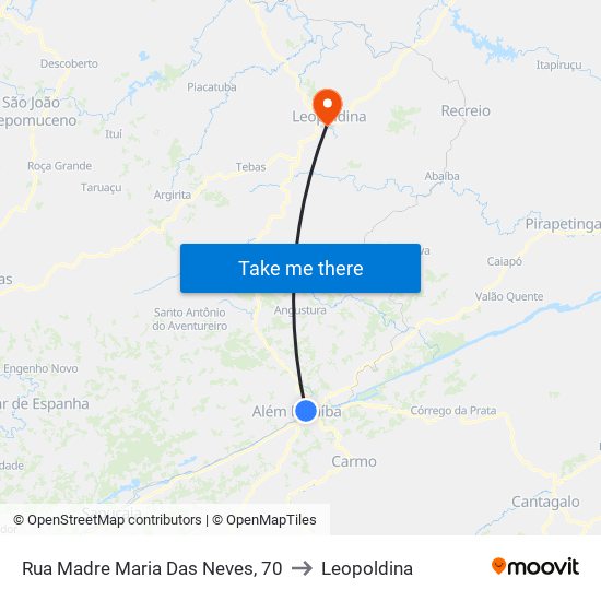 Rua Madre Maria Das Neves, 70 to Leopoldina map