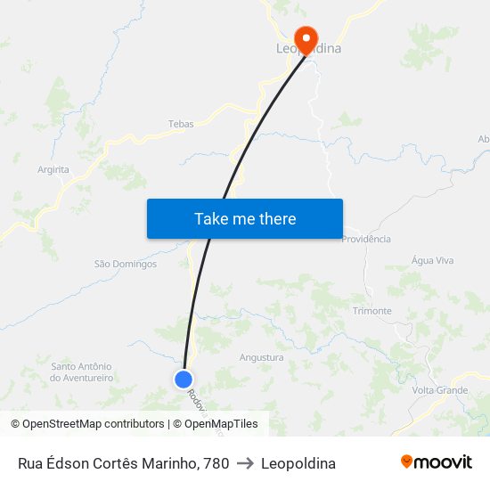 Rua Édson Cortês Marinho, 780 to Leopoldina map