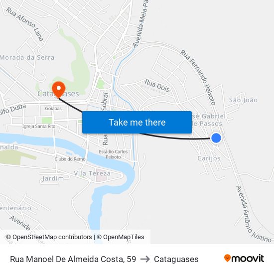 Rua Manoel De Almeida Costa, 59 to Cataguases map