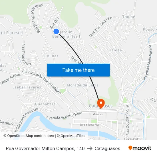 Rua Governador Milton Campos, 140 to Cataguases map
