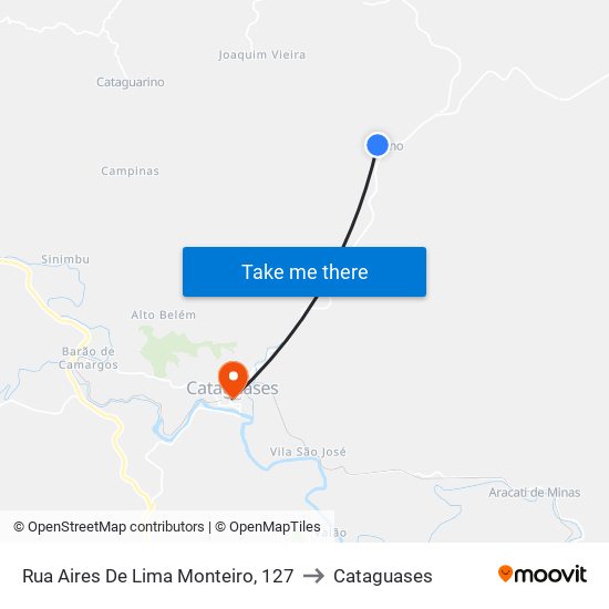 Rua Aires De Lima Monteiro, 127 to Cataguases map