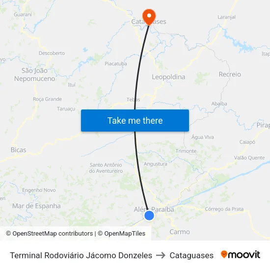 Terminal Rodoviário Jácomo Donzeles to Cataguases map