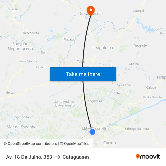 Av. 18 De Julho, 353 to Cataguases map
