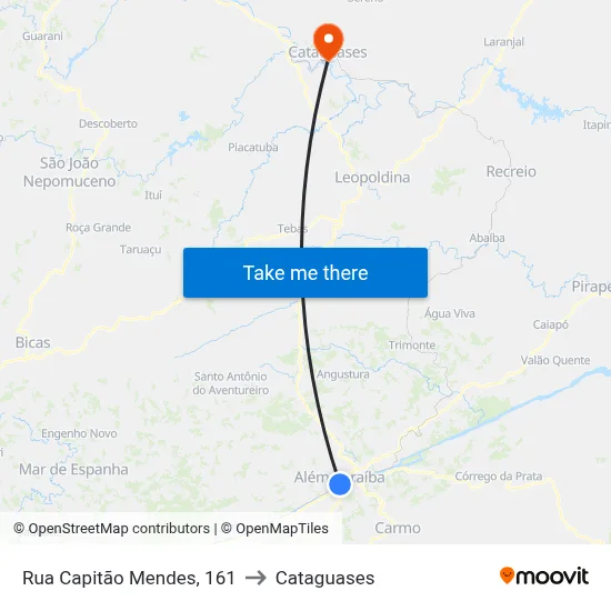 Rua Capitão Mendes, 161 to Cataguases map