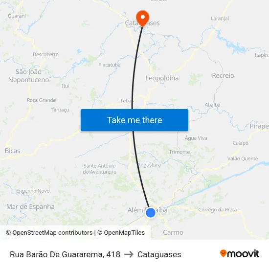 Rua Barão De Guararema, 418 to Cataguases map