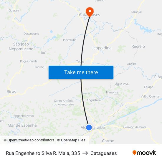 Rua Engenheiro Silva R. Maia, 335 to Cataguases map