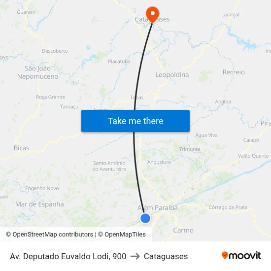 Av. Deputado Euvaldo Lodi, 900 to Cataguases map