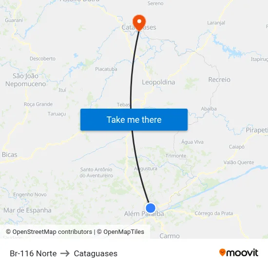 Br-116 Norte to Cataguases map