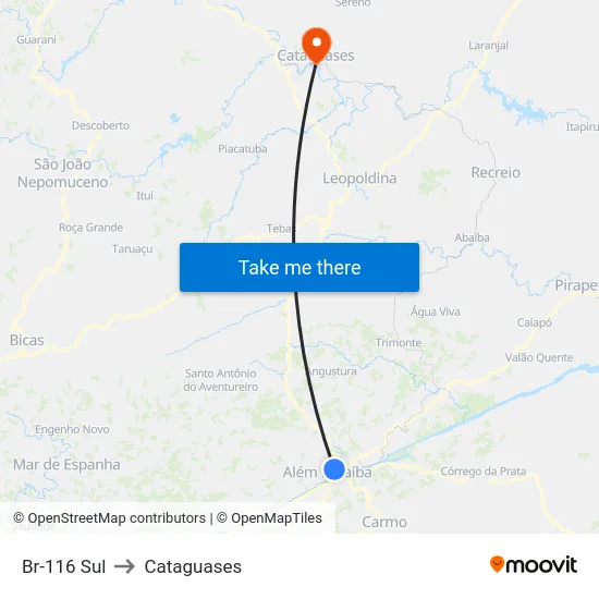 Br-116 Sul to Cataguases map