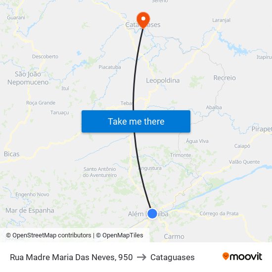 Rua Madre Maria Das Neves, 950 to Cataguases map