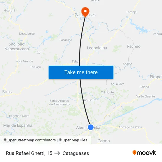 Rua Rafael Ghetti, 15 to Cataguases map