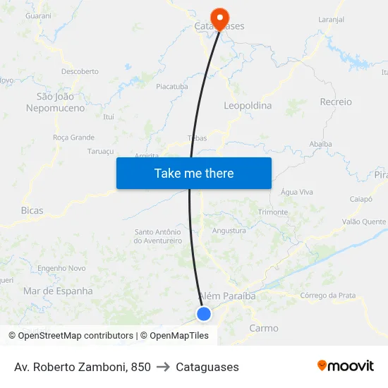 Av. Roberto Zamboni, 850 to Cataguases map