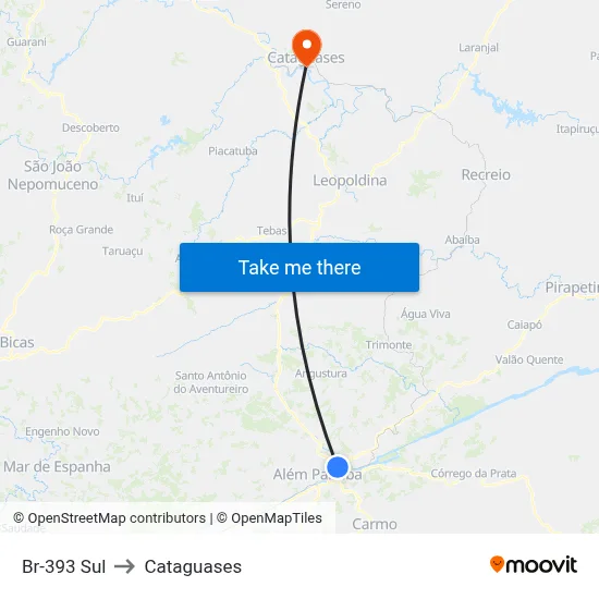 Br-393 Sul to Cataguases map