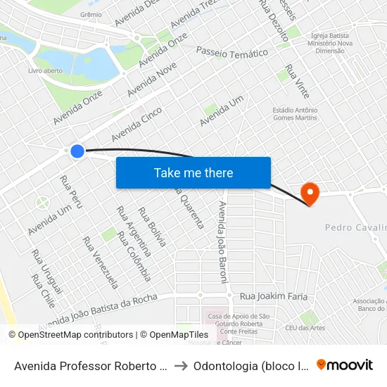 Avenida Professor Roberto Frade Monte, 21-101 to Odontologia (bloco laranjão) - unifeb map