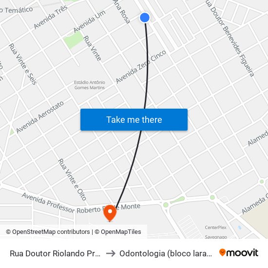 Rua Doutor Riolando Prado, 88-166 to Odontologia (bloco laranjão) - unifeb map