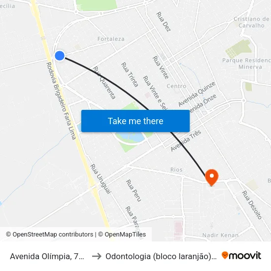 Avenida Olímpia, 798-826 to Odontologia (bloco laranjão) - unifeb map