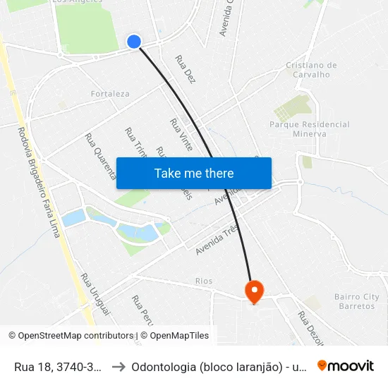 Rua 18, 3740-3826 to Odontologia (bloco laranjão) - unifeb map