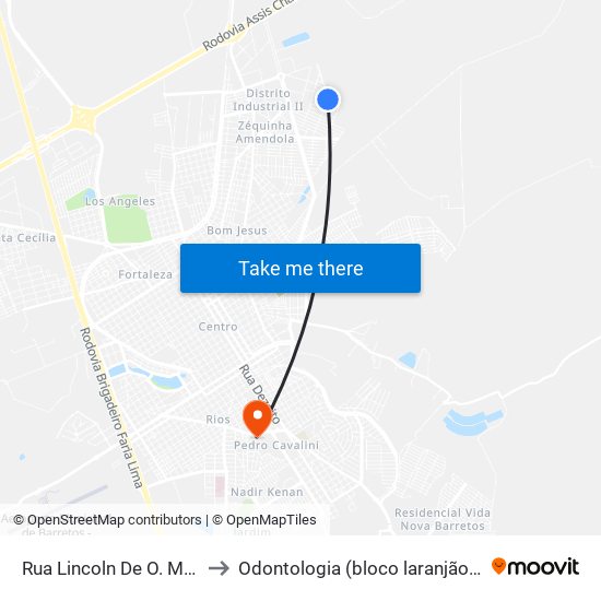 Rua Lincoln De O. Menezes to Odontologia (bloco laranjão) - unifeb map