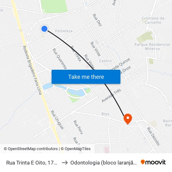 Rua Trinta E Oito, 1714-1824 to Odontologia (bloco laranjão) - unifeb map