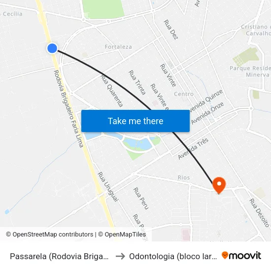 Passarela (Rodovia Brigadeiro Faria Lima) to Odontologia (bloco laranjão) - unifeb map