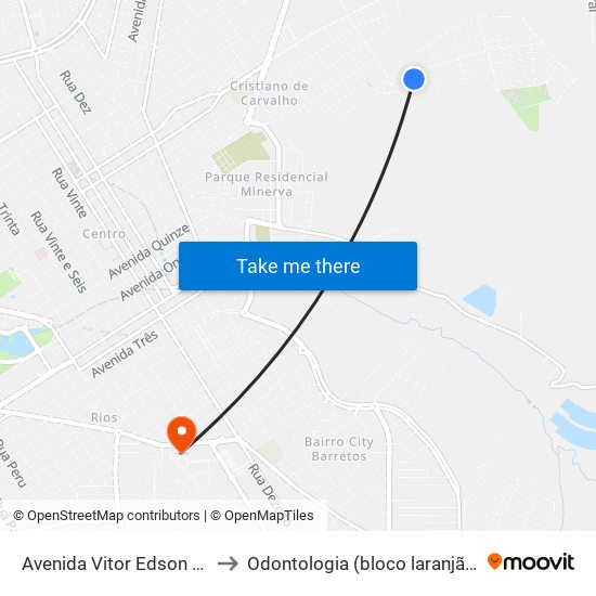 Avenida Vitor Edson Marques to Odontologia (bloco laranjão) - unifeb map