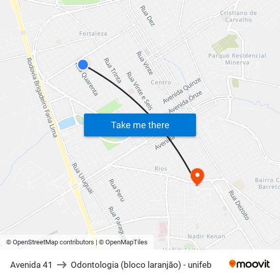 Avenida 41 to Odontologia (bloco laranjão) - unifeb map