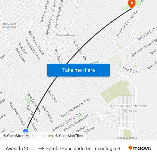 Avenida 25, 923 to Fateb - Faculdade De Tecnologia Barretos map