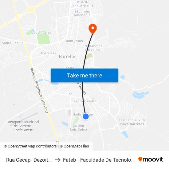 Rua Cecap- Dezoito, 2-156 to Fateb - Faculdade De Tecnologia Barretos map