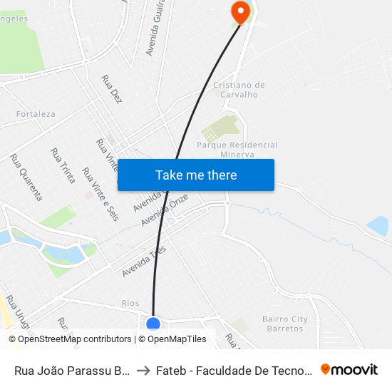 Rua João Parassu Borges, 123 to Fateb - Faculdade De Tecnologia Barretos map